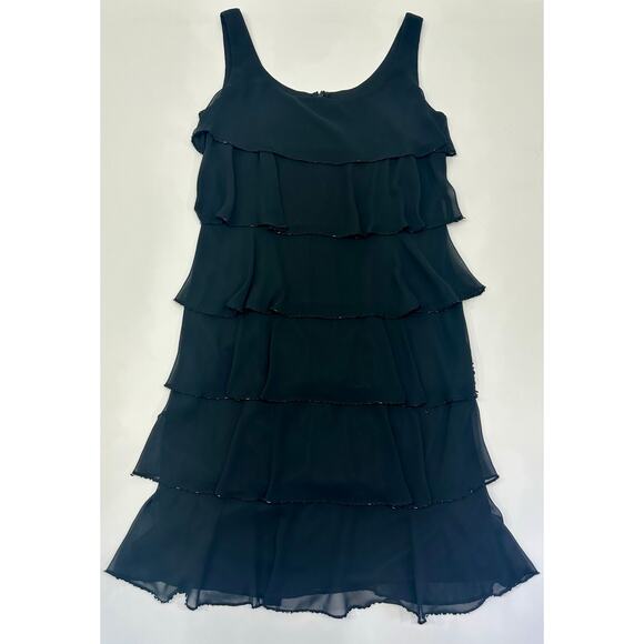 Patra Black Tiered Chiffon Cocktail Dress with Beaded Trim Size 10 - Picture 2 of 6